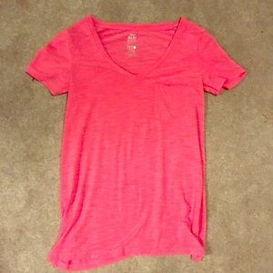 Bright pink v-neck T-shirt